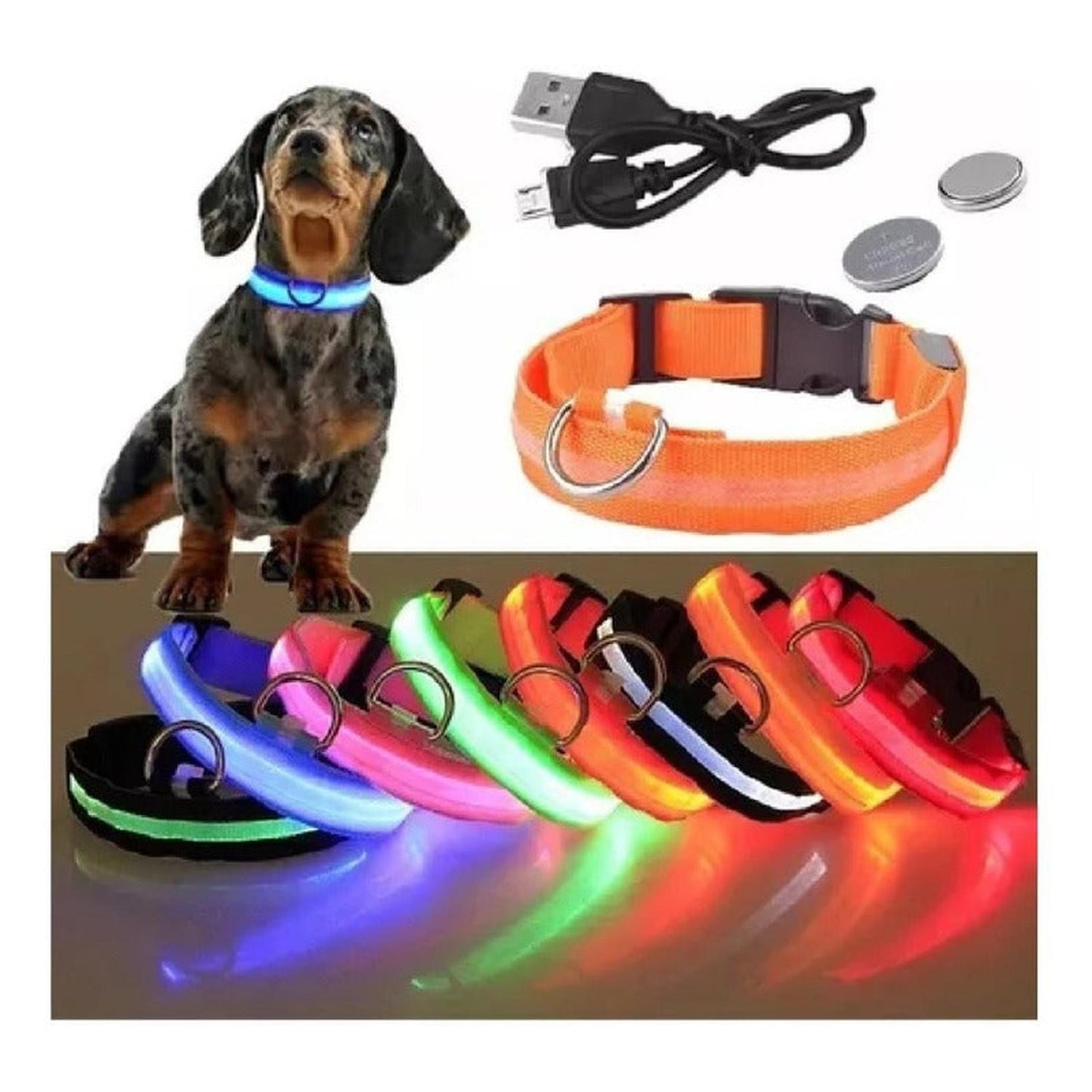 Collar Con Luz Led Carga Usb Para Perros Gatos Talla S