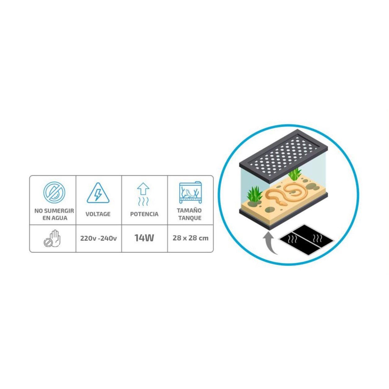 Alfombra Calefactor para reptiles 14w 28 x 28 cm