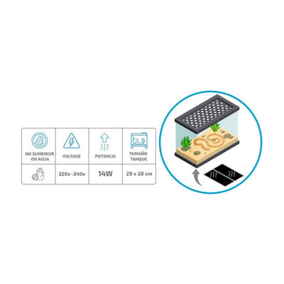 Alfombra Calefactor para reptiles 14w 28 x 28 cm